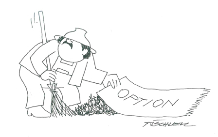 Der Südtiroler Karikaturist Peppi Tischler brachte den problematischen Umgang der Südtiroler_innen mit der Option nach 1945 mittels seiner Kultfigur "Schnautzer" zu Papier. © Karikatur Peppi Tischler, Meran